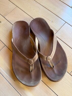 Olukai Leather Brown Women's Flip Flop Sandals - Casual Comfort